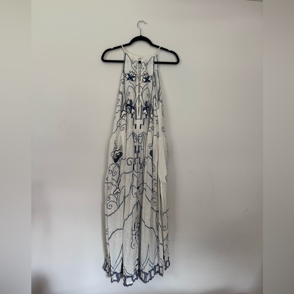 Free People Dreamer's Cove Maxi Dress Boho Blue White Embroidered Womens XS - Picture 2 of 10